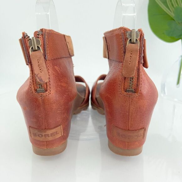 Sorel Joanie II Sandals Women's 10.5 Brown Leather Lace Up Lug Sole Wedge Heel - Picture 6 of 15